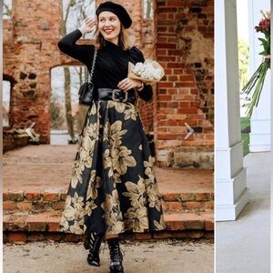 GOLDEN DAHLIA BLOSSOM JACQUARD MAXI SKIRT